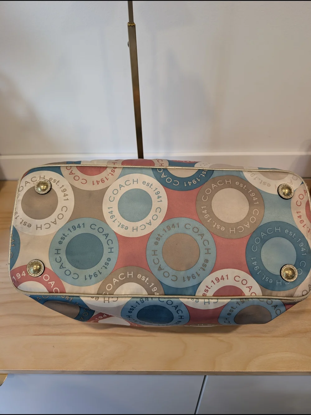 COACH Multicolor Circle Print “Est. 1941” Satchel with Gold Trim Tote Bag - Picture 7 of 16